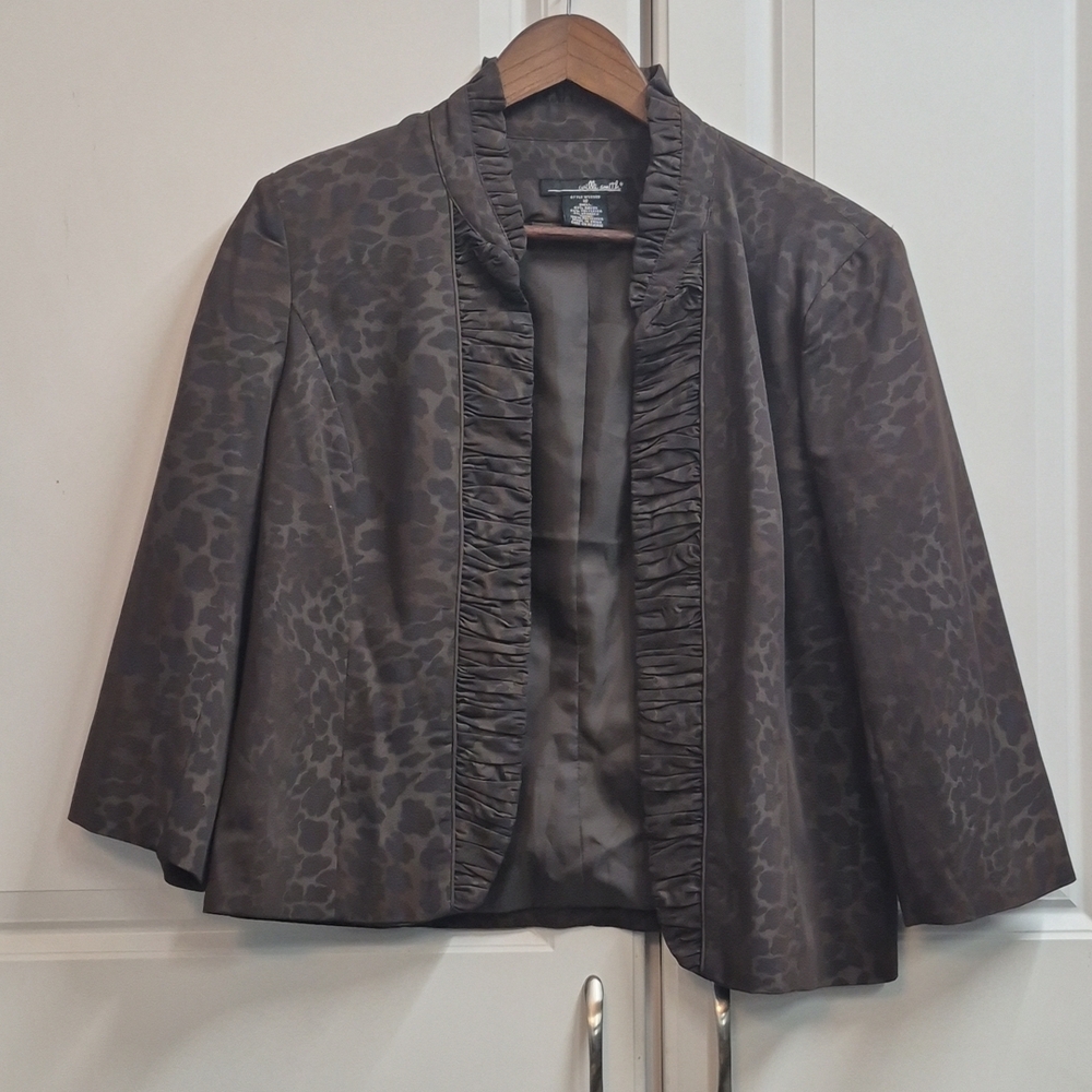Willi Smith Women's Brown Animal Print Jacket Ruffled Detail Size 10